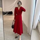 Long-sleeve Tie Waist Wrapped Dress