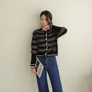 Faux-gem Button Multicolor Cardigan