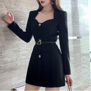Long-sleeve Sweetheart-neckline Mini A-line Dress