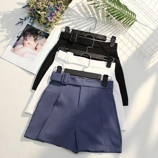 Chiffon Plain High-waist Loose-fit Wide-leg Shorts