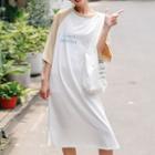 3/4-sleeve Raglan T-shirt Dress White - One Size