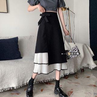 Accordion Pleat Panel Midi A-line Skirt