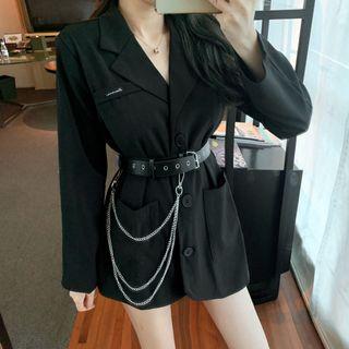 Plain Loose-fit Blazer / Chain-accent Belt
