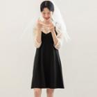 Set: 3/4-sleeve Lace Top + Spaghetti-strap A-line Dress