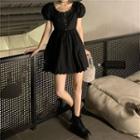 Short-sleeve Scallop Mini A-line Dress Black - One Size