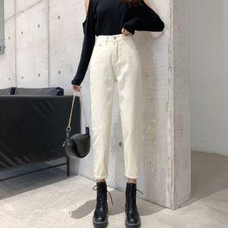 High-waist Lettering Cropped Tapered Jeans