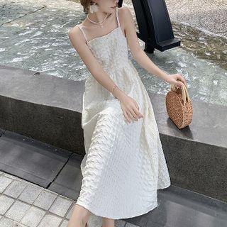 Spaghetti-strap Embossed Midi Dress