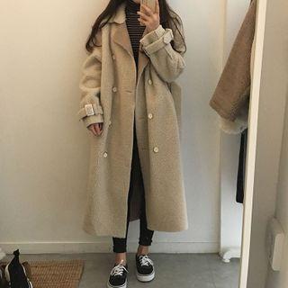 Double Breasted Shearling Trench Coat As Shown In Figure - One Size