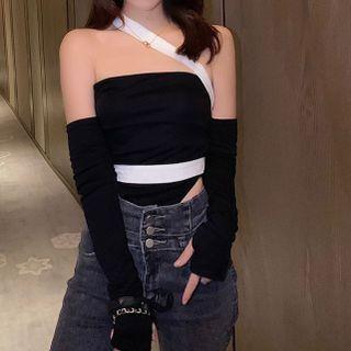 Plain Halter Top / Slim Fit Denim Pants