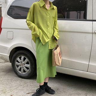 Long-sleeve Shirt / Midi Skirt