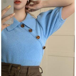 Short-sleeve Plain Sweater As Figure - One Size