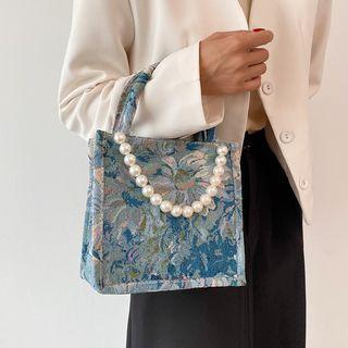 Faux Pearl Chain Mini Canvas Tote Bag