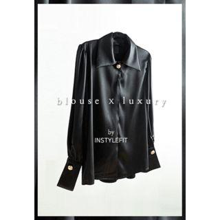 Metallic-button Satin Blouse