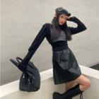Set: Sleeveless Top + A-line Skirt + Turtleneck Top