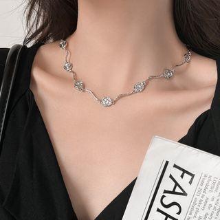 Flower Alloy Choker Necklace - Flower - Silver - One Size
