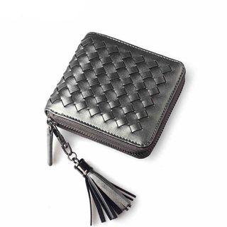 Woven Faux Leather Tasseled Zip Wallet