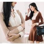 Color Block Long-sleeve A-line Knit Dress