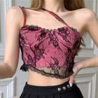 One-shoulder Lace Camisole Top Wine Red - One Size