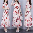 V-neck Floral Midi A-line Dress / Undershorts