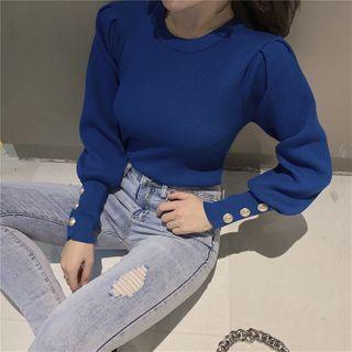 Bell-sleeve Buttoned Knit Top
