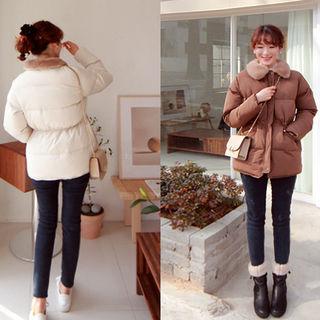 Faux-fur Collar Drawstring-waist Padded Jacket
