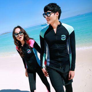 Couple Matching Long Sleeve Printed Rashguard + Swim Pants