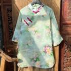 3/4-sleeve Floral Top Floral - Light Green - One Size