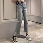 Irregular Hem High-waist Cropped Straight-fit Jeans