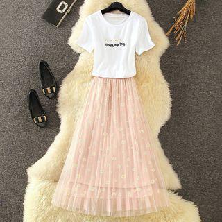 Set: Short-sleeve T-shirt + A-line Mesh Skirt