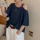 Short-sleeve Off-shoulder Plain Loose-fit Top