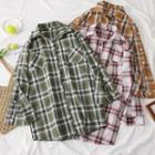 Button-sleeved Loose-fit Plaid Shirt
