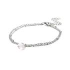 Simple And Fashion Geometric Pink Cubic Zirconia 316l Stainless Steel Double-layer Bracelet Silver - One Size