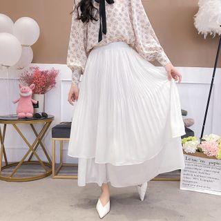 Layered Accordion Pleated Maxi A-line Skirt