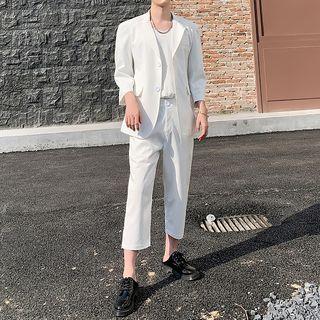 Set: 3/4-sleeve Single-breasted Blazer + Cropped Dress Pants
