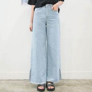 Wide-leg Slit-hem Jeans