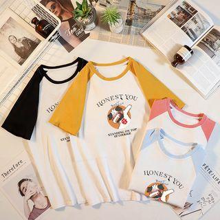 Short-sleeve Dog Printed Raglan T-shirt