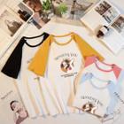 Short-sleeve Dog Printed Raglan T-shirt