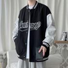 Long-sleeve Two-tone Letter Embroidered Baseball Jacket