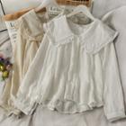 Peter Pan-collar Ruffled-trim Loose Blouse