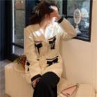 Bow Accent Button Jacket Black & White - One Size