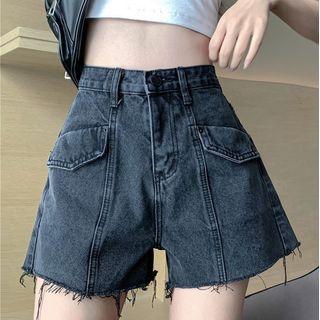 Frayed Wide Leg Denim Hot Pants
