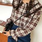 Frill-trim Plaid Shirt E1626 - Chocolate - One Size