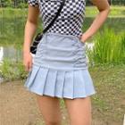 High-waist Lace-up Mini Pleated Skirt
