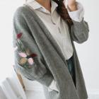 Embroidered Balloon-sleeve Wool Blend Long Cardigan