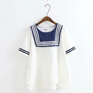 Sailor-collar Short Sleeve Shirt