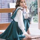 Set: Plain Camisole + Long Sleeve Mock Neck Lace Top + A-line Pinafore Dress