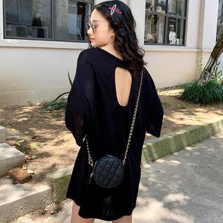 Elbow-sleeve Cut Out Mini Dress