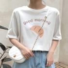 Croissant Print Short-sleeve T-shirt White - One Size