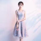 Star Embroidered Sleeveless A-line Cocktail Dress