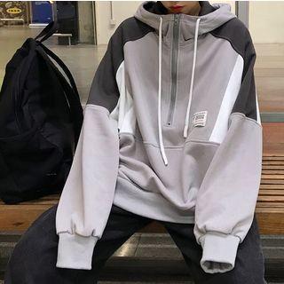 Half-zip Paneled Hoodie As Shown In Figure - One Size